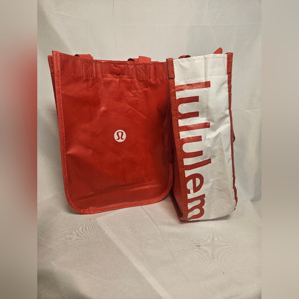 Lululemon Reusable Tote Bag Lot of 2 Red White Grocery Gym Shopping Eco